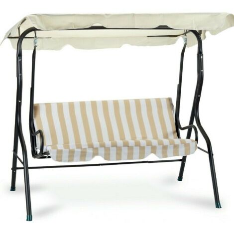 Dondolo da giardino a tre posti in acciaio color bianco e beige arredo esterni