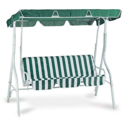 Dondolo da giardino a tre posti in acciaio color bianco e verde arredo esterni