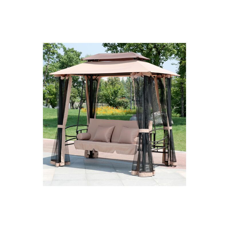 Fauteuil a' bascule Harem 3 places a' transformer en lit en acier avec plateau en polyester et assise comple'te avec moustiquaire pour jardin