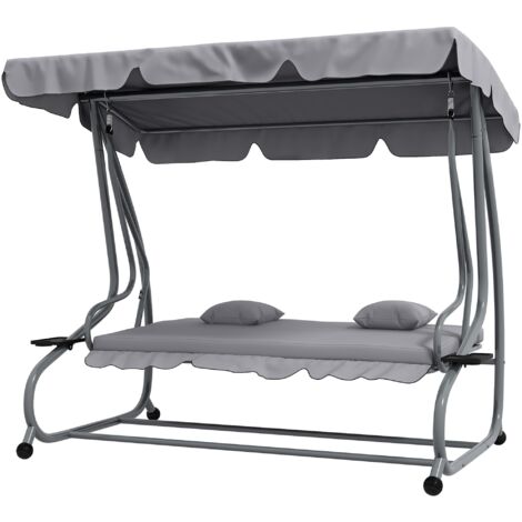 Dondolo Letto da Giardino 200x120x164 cm in Acciaio e Poliestere Grigio