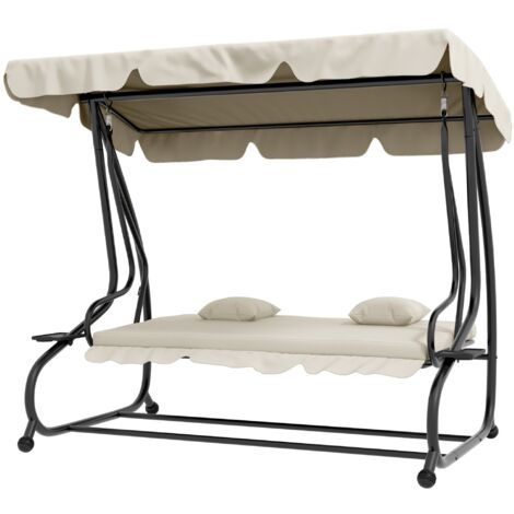 Dondolo Letto da Giardino 200x120x164 cm in Acciaio e Teslin Crema