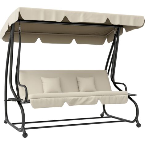 Dondolo lit de jardin avec toit réglable et plateaux acier crème 200x120 cm