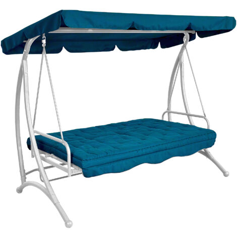 DONDOLO MALAGA 3 POSTI CM.220X105X170H. CUSCINI IN TESSUTO COLORE BLU E STRUTTURA IN METALLO VERNICIATO BIANCO