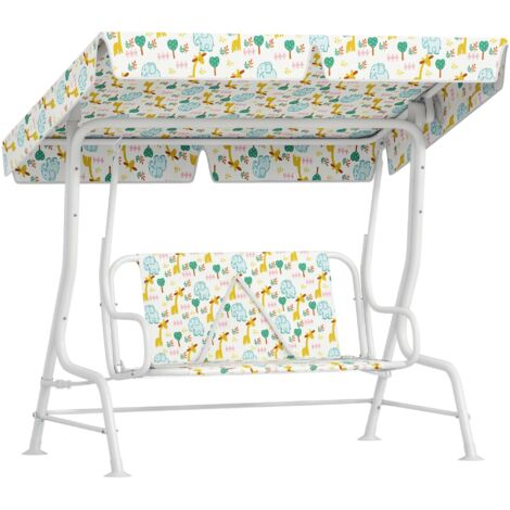 Dondolo per Bambini da Esterno a 2 Posti con Tettuccio Regolabile e Cinture di Sicurezza, 112x75x120 cm, Bianco