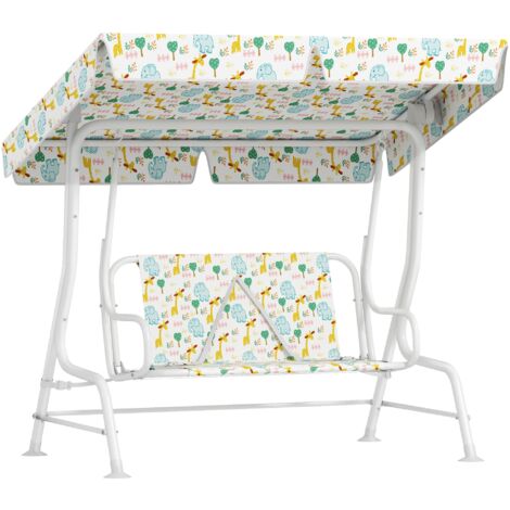 Dondolo per Bambini da Giardino a 2 Posti 112x75x120 cm con Cinture di Sicurezza Bianco