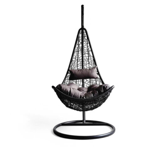 Dondolo sospeso antracite con struttura in metallo con seduta in wicker 195x82x122 cm Lendra