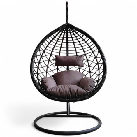 Dondolo sospeso antracite struttura in metallo con seduta in wicker 195x105x120cm