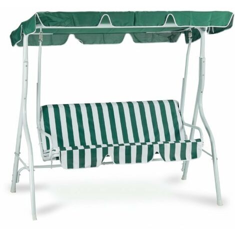 Dondolo tre posti con copertura, acciaio e poliestere 160 gr/m², bianco verde 113x170 h.156cm Fredi