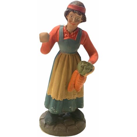 Donna con carote statuetta in terracotta artigianale per presepe napoletano da h 10 cm