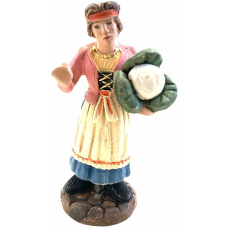 Donna con cavolo statuetta assortita in terracotta artigianale per presepe napoletano da h 7 cm