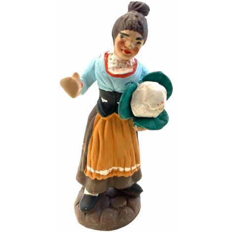 Donna con cavolo statuetta in terracotta artigianale per presepe napoletano da h 10 cm