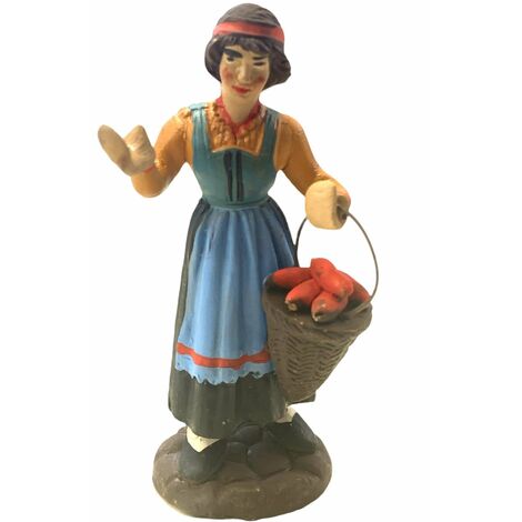 Donna con cestino di mele statuetta in terracotta artigianale per presepe napoletano da h 10 cm