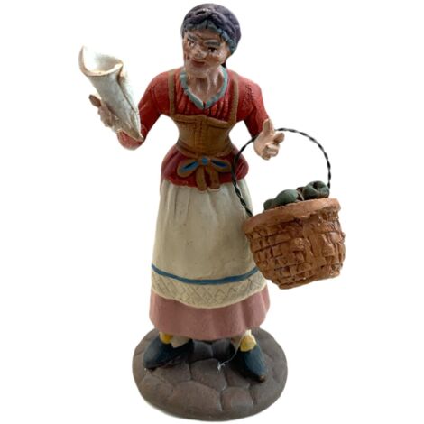 Donna con cesto e cono statuetta in terracotta artigianale per presepe napoletano da h 13 cm