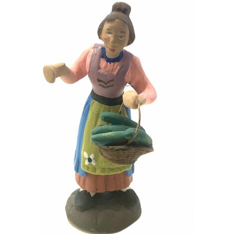 Donna con cesto e verdura statuetta in terracotta artigianale per presepe napoletano da h 7 cm