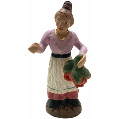 Donna con frutta statuetta assortita in terracotta artigianale per presepe napoletano da h 7 cm