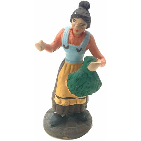 Donna con mazzo di verdura statuetta in terracotta artigianale per presepe napoletano da h 10 cm