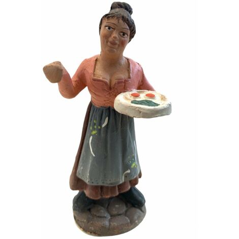 Donna con uova statuetta in terracotta artigianale per presepe napoletano da h 10 cm