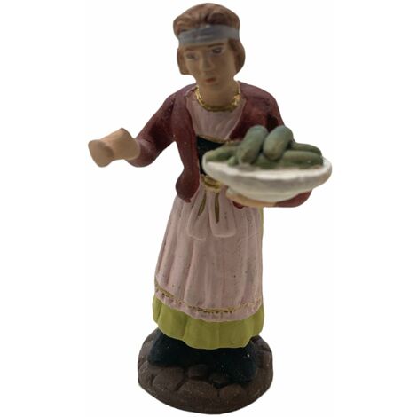 Donna con zucchine statuetta in terracotta artigianale per presepe napoletano da h 7 cm