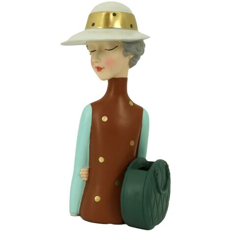 Donna resina marrone con borsa portavaso cm17x13h36
