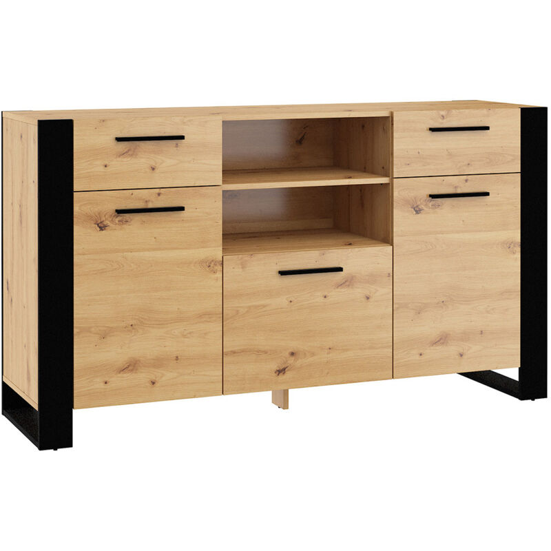 Bestmobilier - Donnely - buffet bas - bois et noir - 155 cm - bois / noir