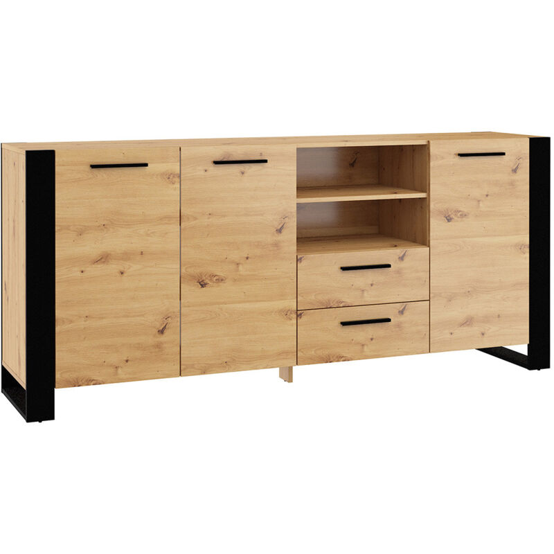 Donnely - buffet bas - bois et noir - 198 cm
