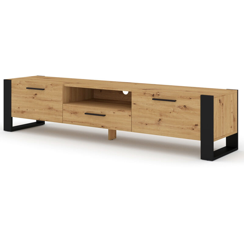 Bestmobilier - Donnely - meuble tv - bois et noir - 200 cm - bois / noir