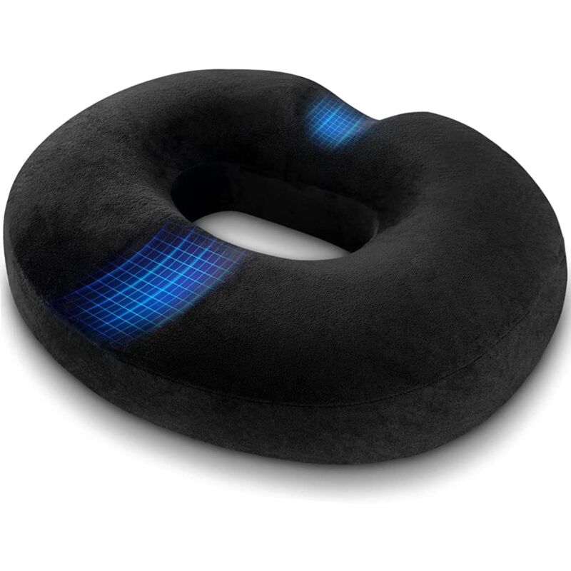 Donut Cushion pour Le Soulagement des Hémorroïdes et Coussin, Orthopedic Ring Memory Foam Coussin pour Coccyx Pain Post Natal 18 Pouces, Noir