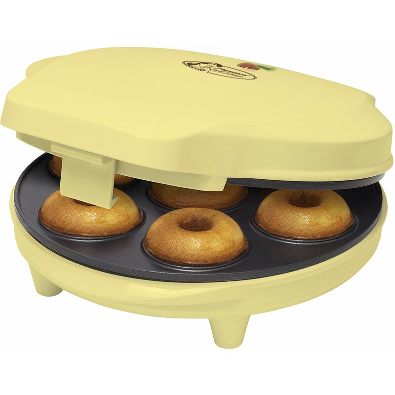 Image of Bestron - macchina per ciambelle elettrica, Donut Maker per 7 ciambelle piccole, incl. antiaderente & indicatoro luminso, 700 watt, colore: giallo