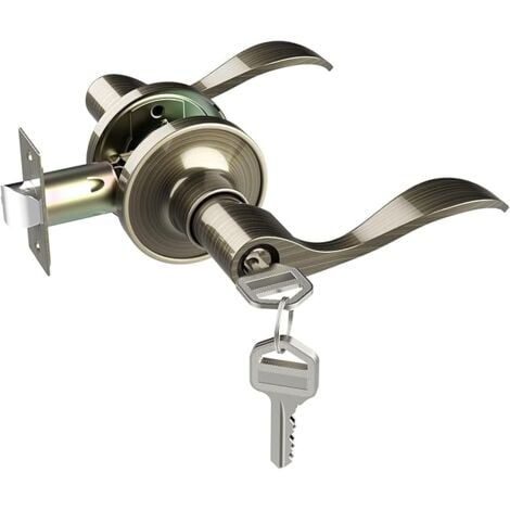 Door handle, bronze door handle inside and outside door lock bar with key antique brass suitable for bedroom bathroom privacy no key required wave style entry lock