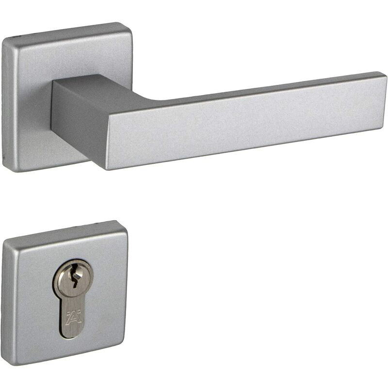 Door Handle Set - Stainless Steel Push Handle - Front Door, Bedroom, Office, Kitchen, Indoor & Outdoor - Cylinder Lock Plate - Door 35-47mm - Gray
