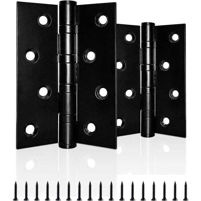 Mumu - Door hinges made of robust stainless steel with ball bearing, for wood, inside and outside, black, 100 mm, 1 pair