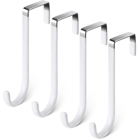 Door Hook, 4 x Stainless Steel Door Hooks, Door Drawer Ledge Hooks, Coat Rack for Door, Drawer, Cupboard, Bathroom, Kitchen - White