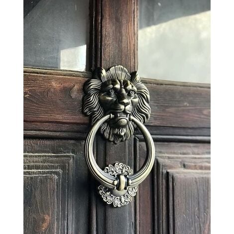 7 Large Regency Lions Head Door Knocker, Solid Brass, Antique Bronze Finish