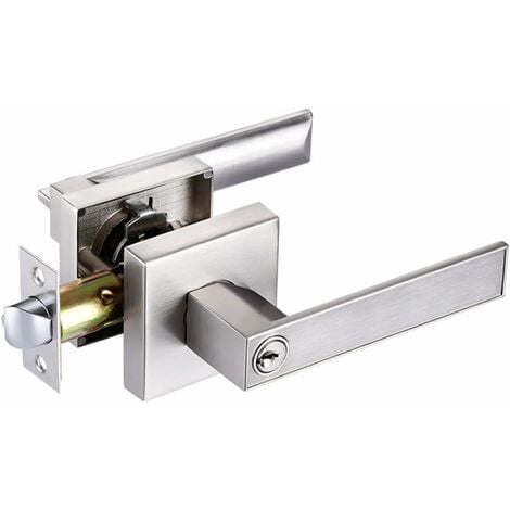 Door Lever Handle Lock, Aluminum Alloy Door Handle for Bedroom, Cloakroom, Storage Room and Office Use, Latch Size 60/70mm, Square, Silver