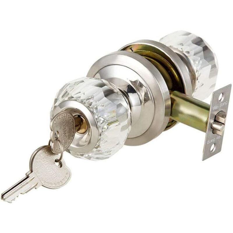 Door Lock with Glass Crystal Knob, Key Door Lock, Interior and Exterior Door Handle for Bedroom Kitchen