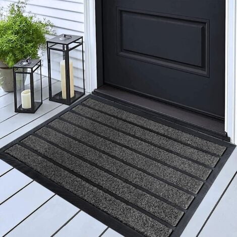 GROOFOO Door Mat Outside Entrance - Dirt Trapping Outdoor Welcome Mats - Non-Slip Outdoor Indoor Entrance - Low Profile Front Doormat (30" x 17", Bright Grey)