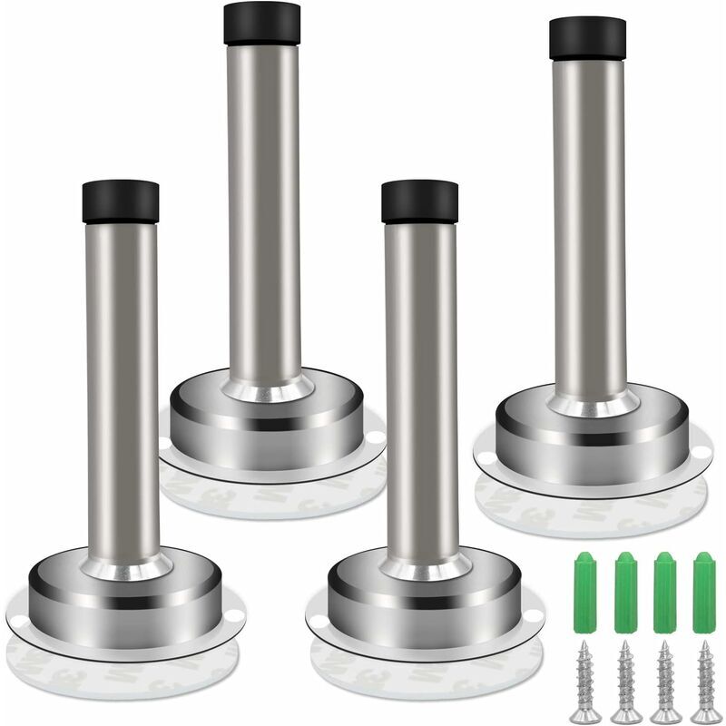 Hoopzi - Door Stops -4 Pieces Non-stick 3M 9.5cm stainless steel door stopper, wall door stopper with installation screws for protection of