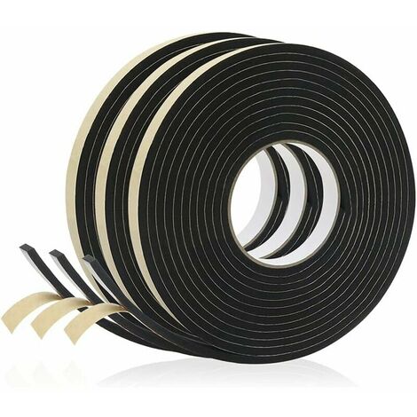 Door Window Adhesive Seal, 3 Rolls 5mm X 15mm, Rubber Foam Insulation Seal, Multi-Function, Caulk, Windproof, Furniture Protection - Black Foam