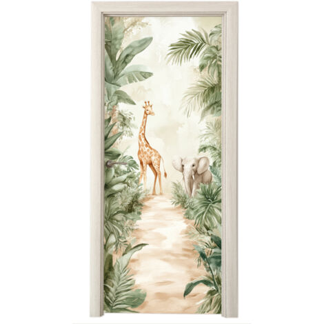 Door Wrap Jungle - Giraffe - Elephant - Green - Nature