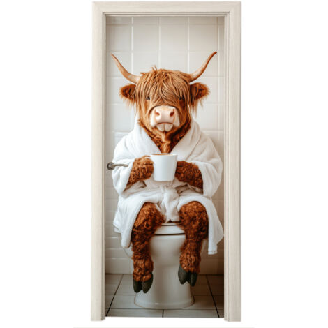 Door Wrap Scottish Highlander - WC - Bathrobe - Modern - Animals