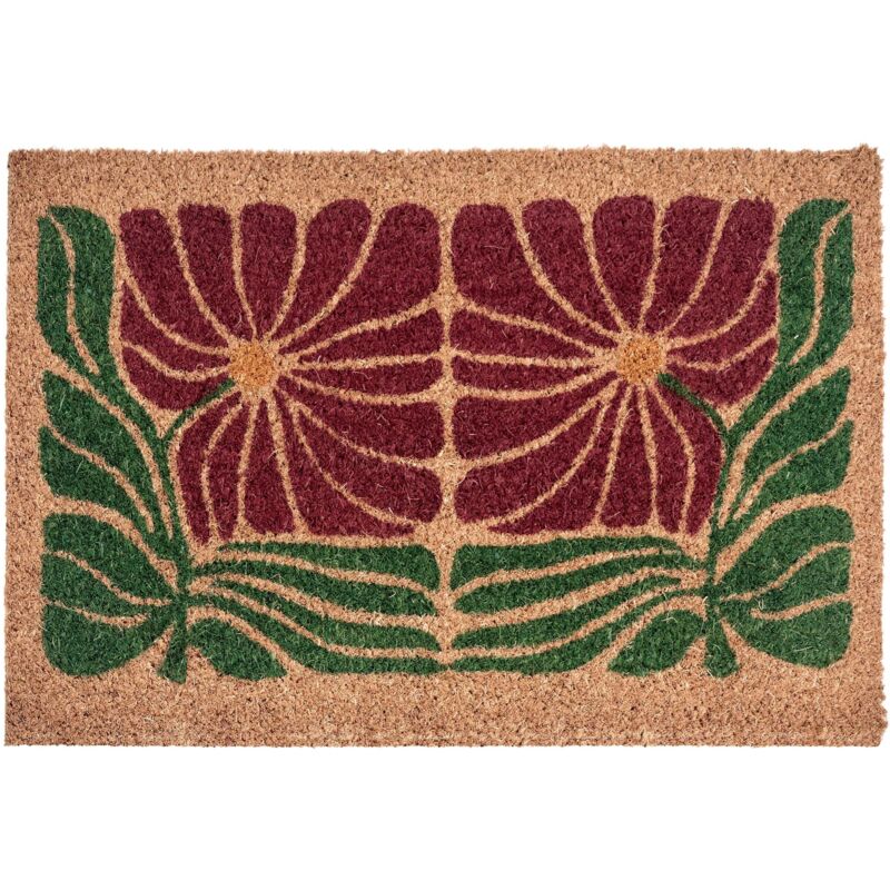 Beliani Doormat Multicolour Coir With Anti-slip Bottom 40 X 60 Cm Anti Slip Decoration Floral Pattern Welcome Mat Tanalian