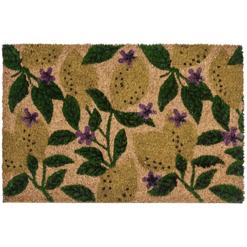 Beliani Doormat Multicolour Natural Coir Pvc Backing Anti-slip 50 X 80 Cm Lemon Motif Modern Indoor Outdoor Decoration Tazlina