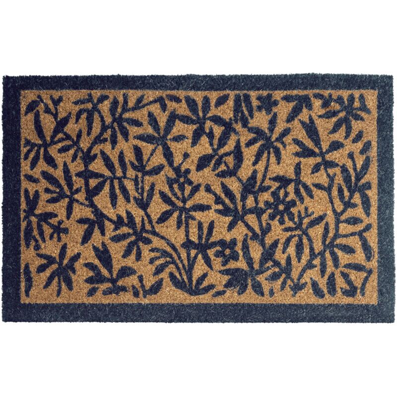 Beliani Doormat Natural Coir With Anti-slip Bottom 50 X 80 Cm Anti Slip Decoration Leaves Pattern Welcome Mat Nunivak