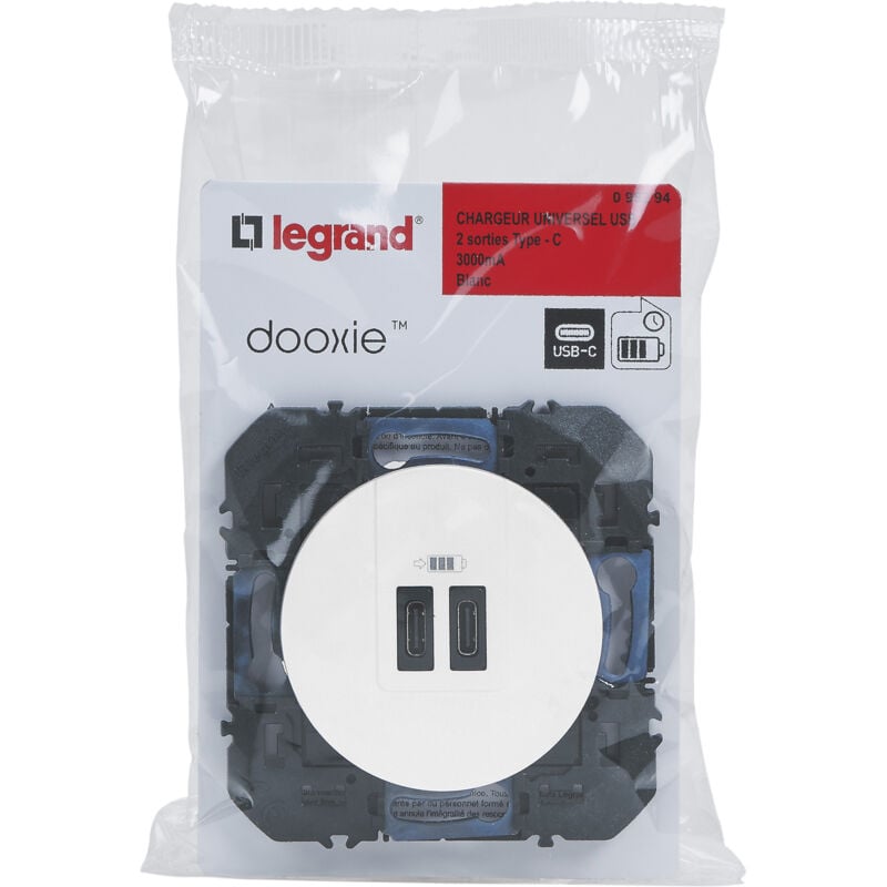 Legrand - Prise double USB Type-C Dooxie 3A - Finition Blanc