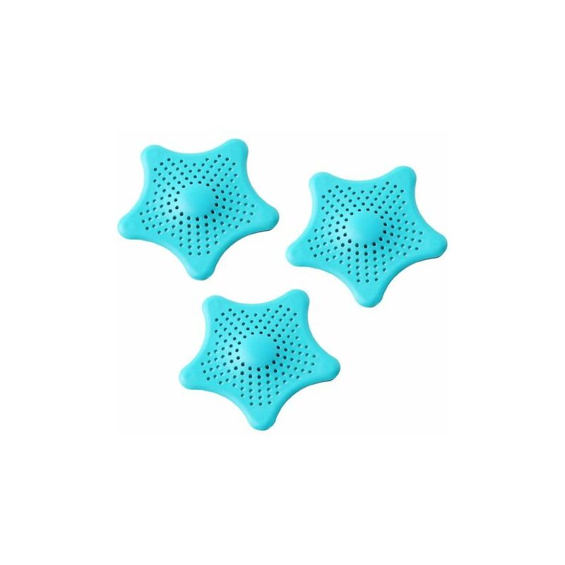 Dopa 3 Pack Starfish Shaped Silicone Drain Strainers for Bathroom Kitchen Sink Filter for Shower Sink and Kitchen - Blue