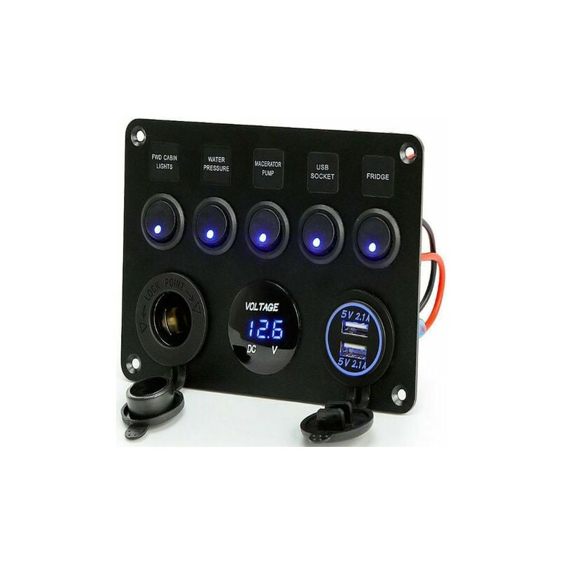 Dopa 5 Gang Toggle Switch Panel Toggle Switch Panel Electrical Board Boat Car Waterproof Dual usb dc 12V/24V Truck Trailer