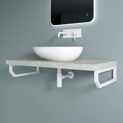 doporro 2 Pièces Équerre de Fixation Blanc Plan de Toilette Étagère Tablette Murale Porte-Serviette en Acier Inoxydable 48x2,5x15cm WH03