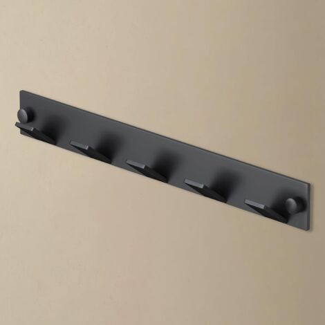 doporro Appendiabiti da Parete con 5 Ganci, in Acciaio Inox, Barra Portaganci per Camera, Bagno e Cucina, Ideale per Giacche, Cappotti e Asciugamani, Nero Opaco
