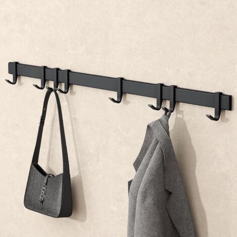 doporro Appendiabiti da Parete con 8 Ganci Scorrevoli, Attaccapanni da Muro in Alluminio Appendiabiti 80 cm per Cameretta, Ingresso, Cucina, Nero Opaco, Stalo-12