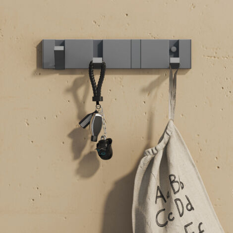 doporro Appendiabiti da Parete in Alluminio con Ganci Ribaltabili, Attaccapanni da Muro per Ingresso, Cameretta o Cucina, 4 Ganci, 30,4 cm, Grigio